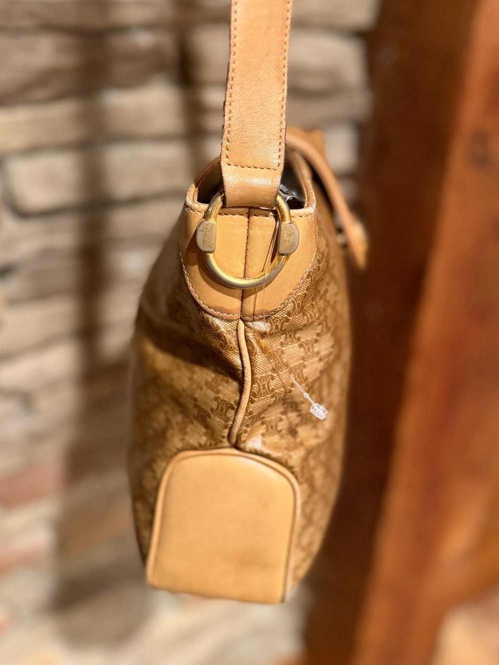 Authentic Celine Vintage 90’s Cognac Monogram Crossbody Bag Leather Trim - Picture 5 of 15